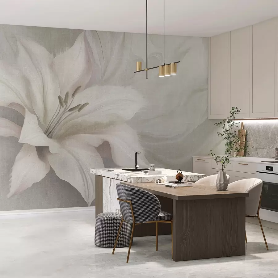 murais de parede Flor de lírio abstração fluida, floral, cores cinzentas w04006v2