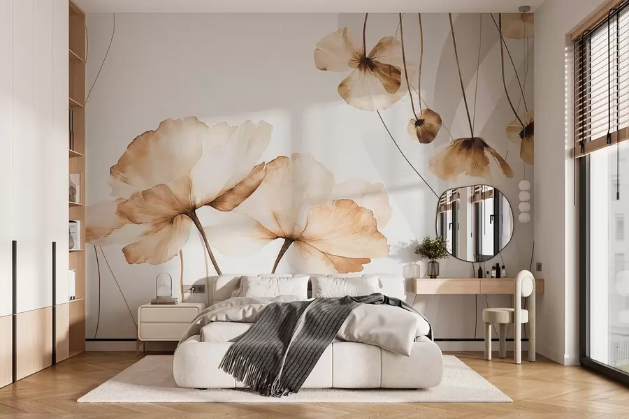 murais de parede flores em estilo aguarela em tons de castanho w04026