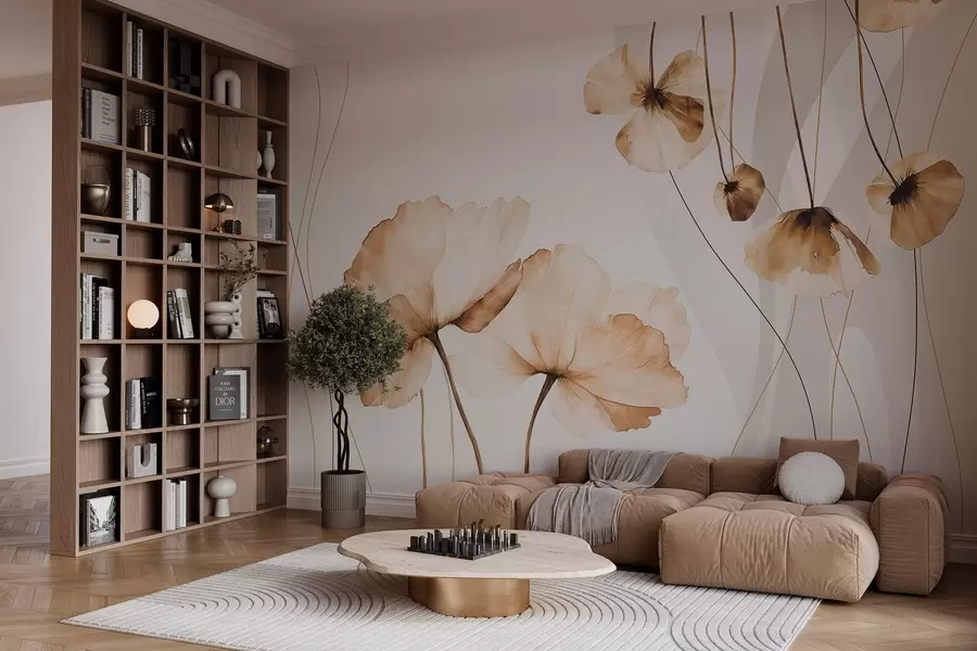murais de parede flores em estilo aguarela em tons de castanho w04026