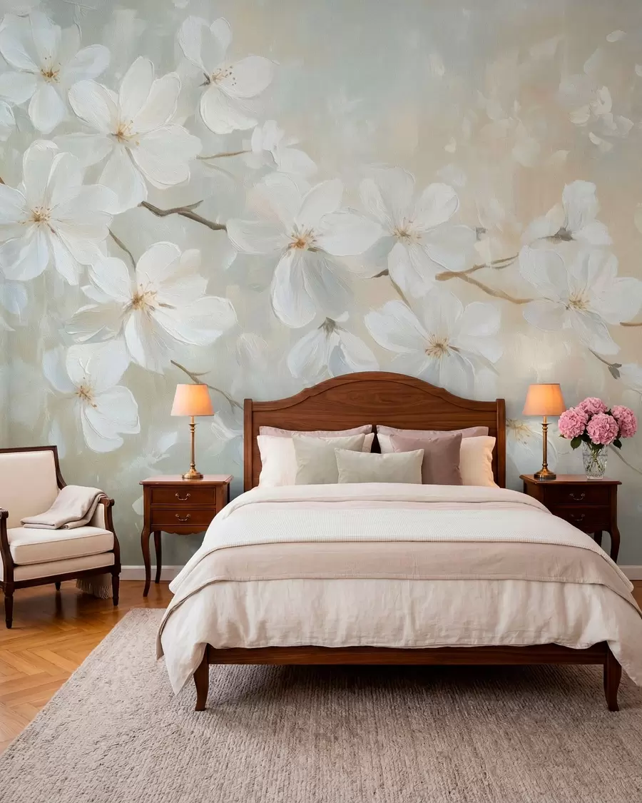murais de parede delicado ramo de alperce em flor ao estilo de uma pintura a óleo em tons pastel w04029