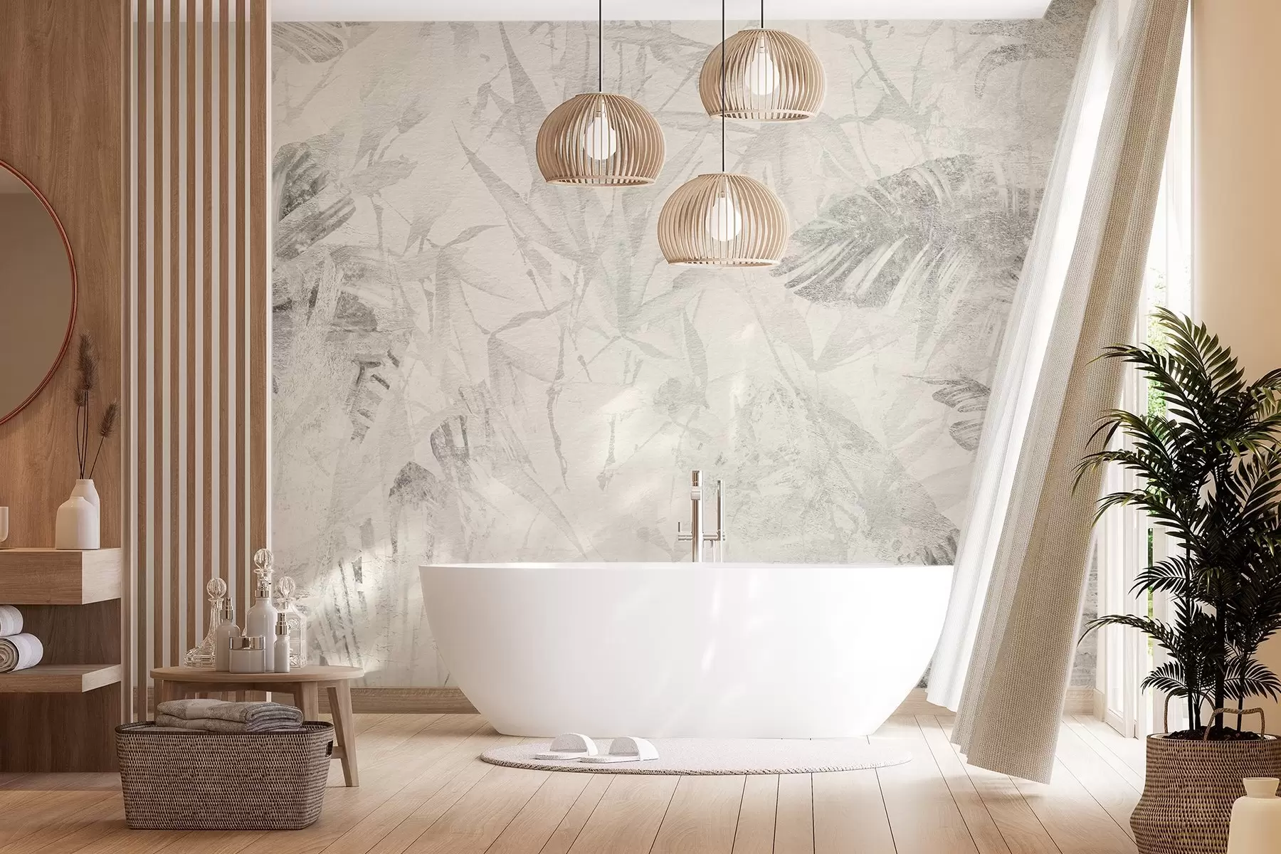 murais de parede Abstração floral em estilo grunge com imitação de abrasão w03926