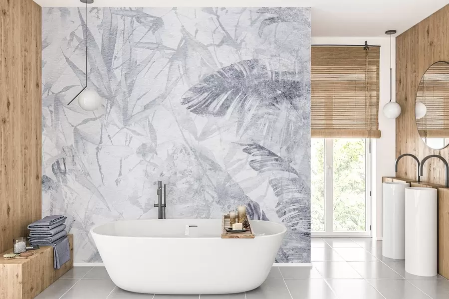 murais de parede Abstração floral em estilo grunge com imitação de abrasão, tons de azul w03926v3