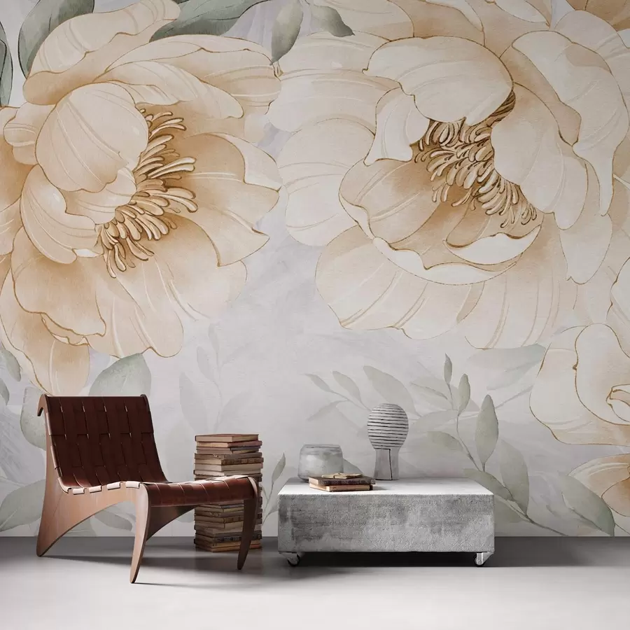 murais de parede Aquarela de imitação de peónias amarelas w03932v1