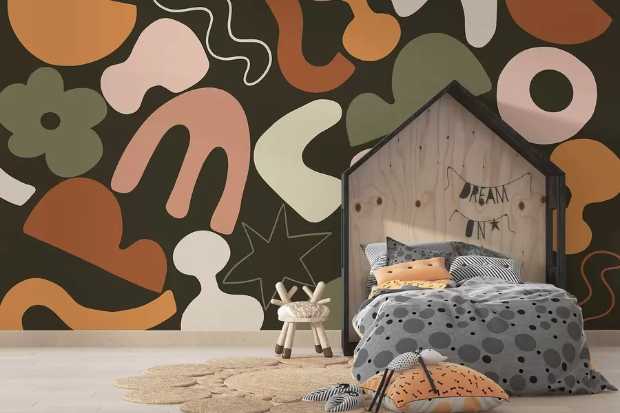 murais de parede Figuras geométricas, juvenil, abstração, fundo verde escuro w04067v2