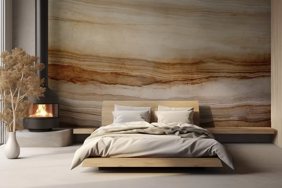 murais de parede Imitação de textura de madeira com linhas horizontais, bege e castanho escuro, estampado natural, tons suaves de terra w09156