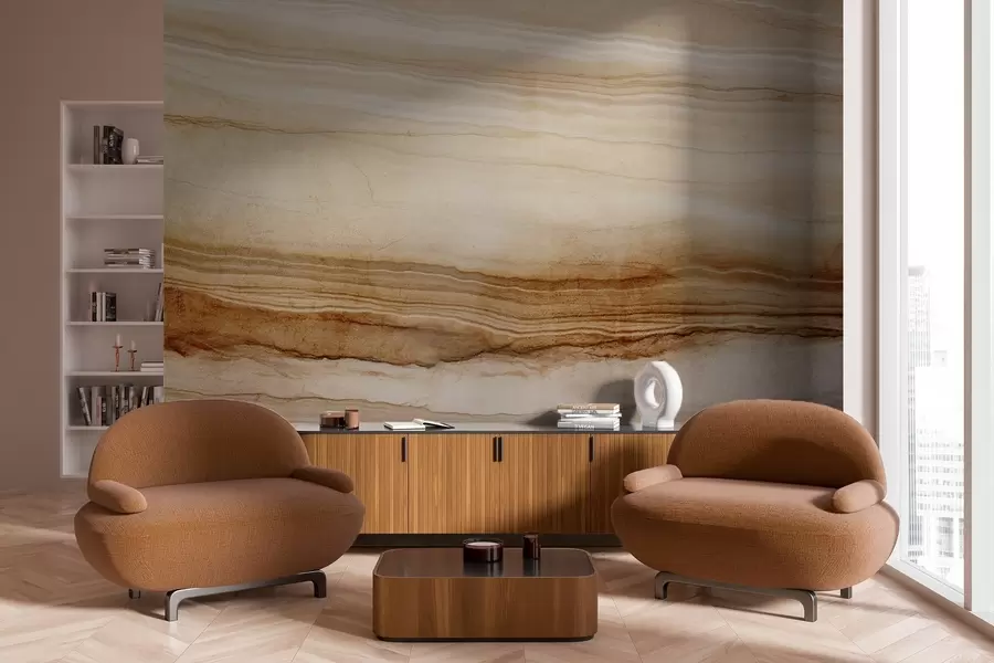 murais de parede Imitação de textura de madeira com linhas horizontais, bege e castanho escuro, estampado natural, tons suaves de terra w09156