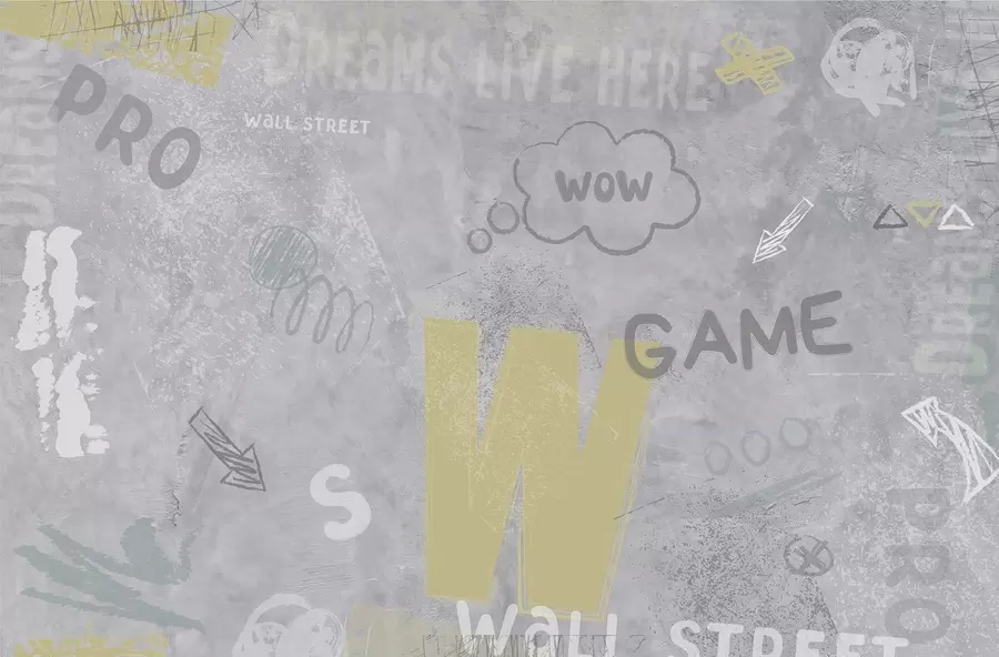 murais de parede Desenho em estilo de arte de rua com inscrições a amarelo no fundo de um muro de betão w04056