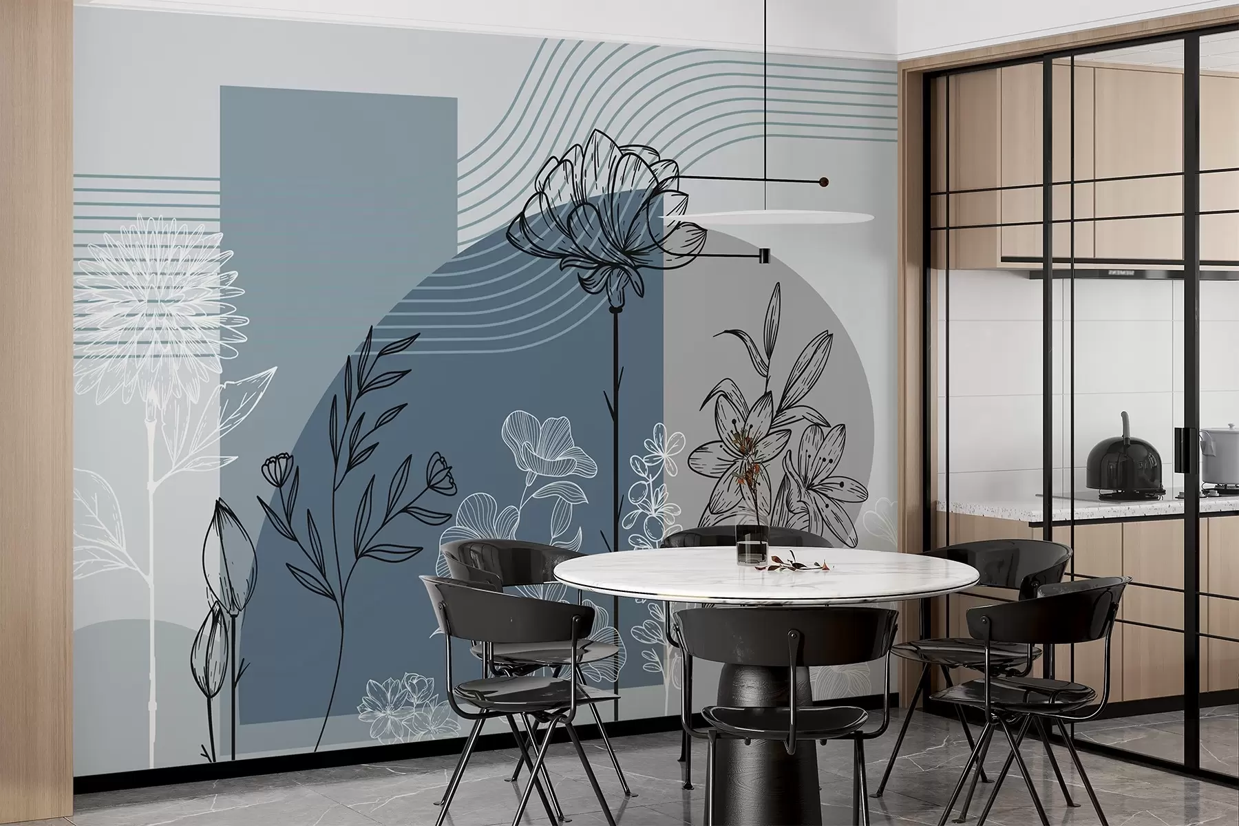 murais de parede Contorno floral boho w04081v1