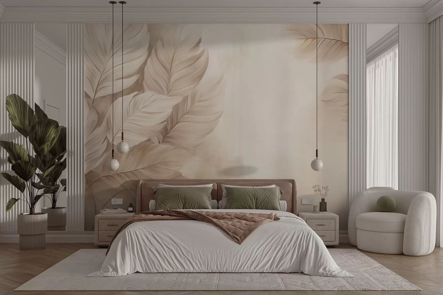 murais de parede Folhas em tons pastel w09175v2