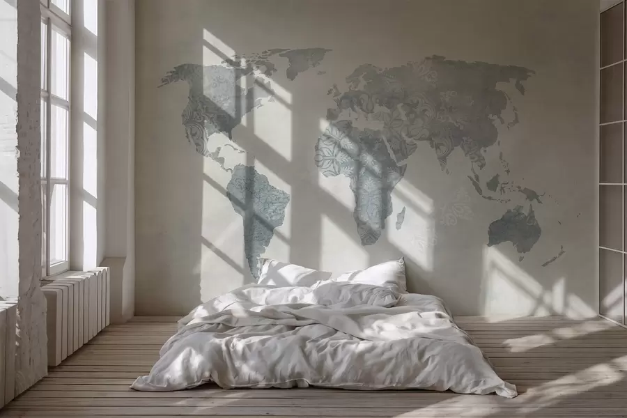 murais de parede Mapa-mundo com padrão, tons azuis w03954v2
