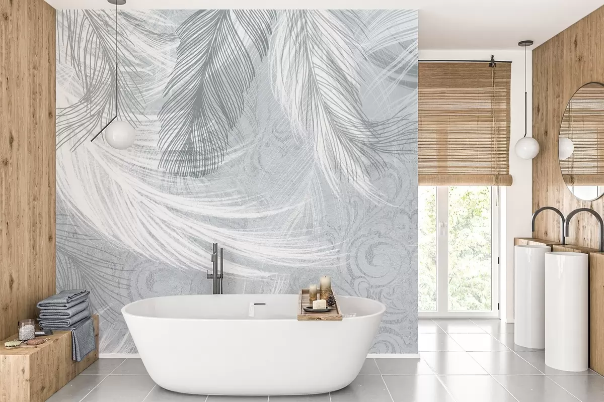 murais de parede Penas delicadas em tons de azul w04102v1