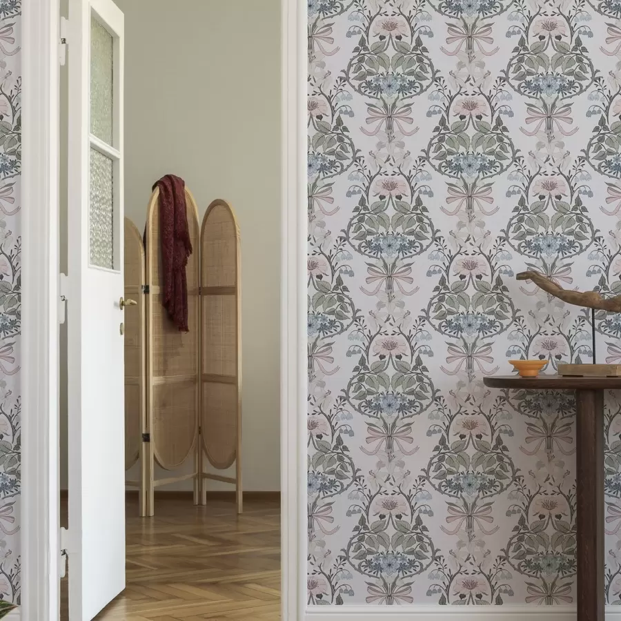 murais de parede Padrão floral retro com laços e botões a00174