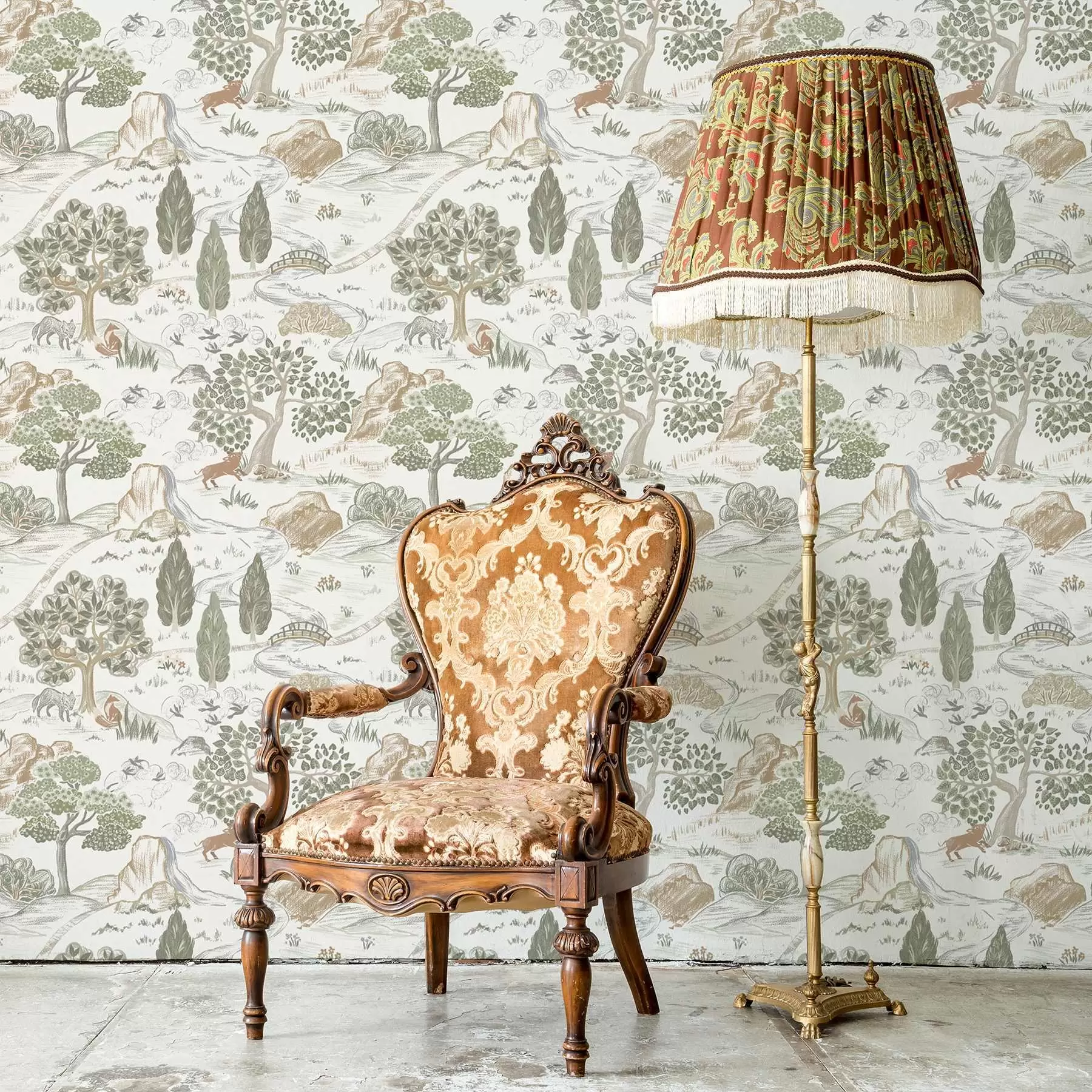 murais de parede Mapa de conto de fadas da natureza com animais e árvores a00177