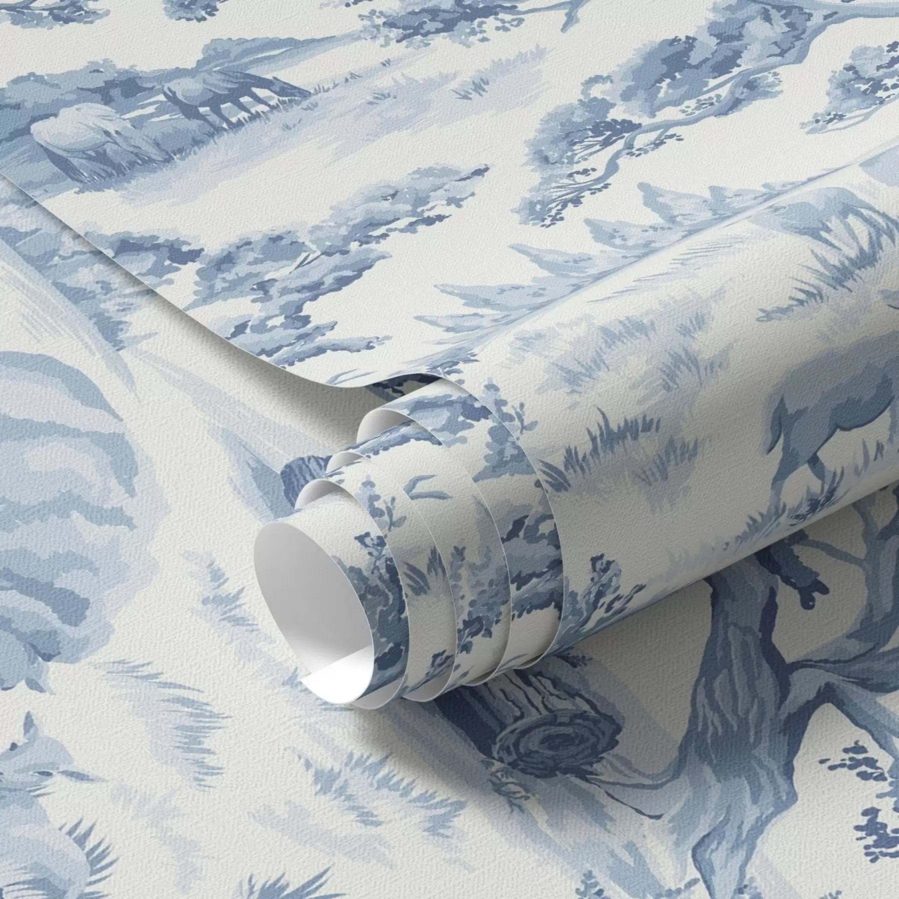 murais de parede Paisagem rural em tons de azul com ovelhas e árvores a00178