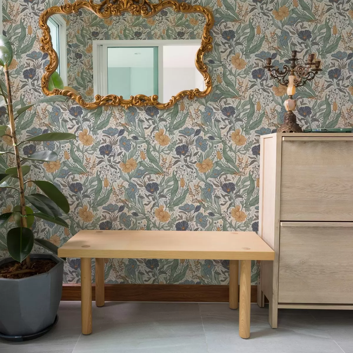 Papel de parede Ilustração desenhada à mão de flores do prado em cores quentes a00180