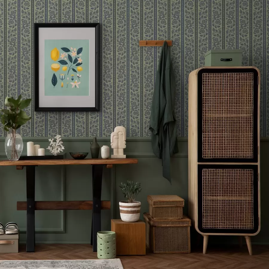 murais de parede Ornamento azul vintage com flores e bolotas a00181v1