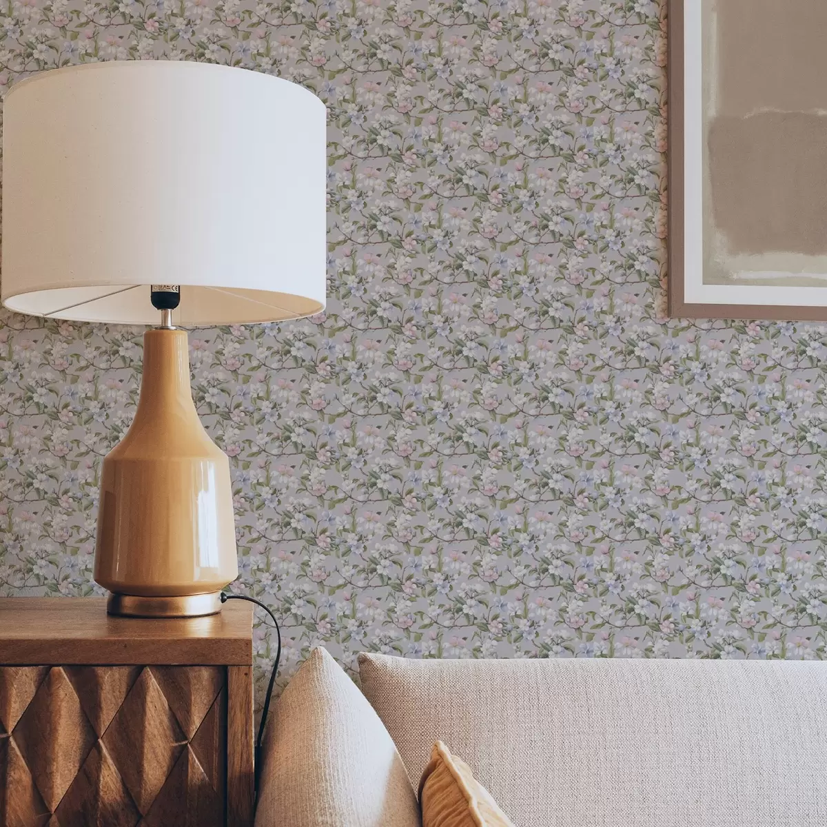 Papel de parede Diagonal floral em tons pastel ao estilo dos têxteis renascentistas a00205
