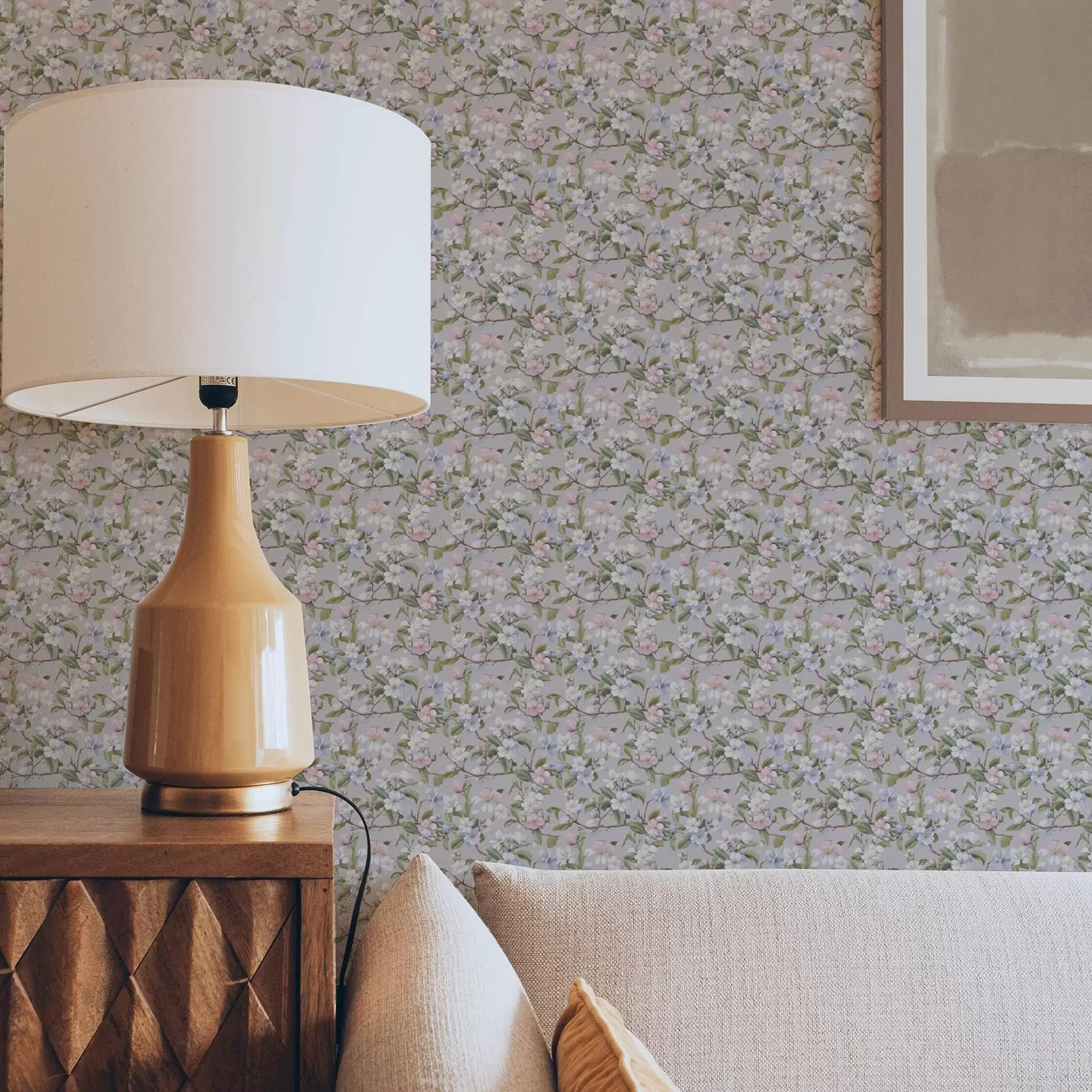 murais de parede Diagonal floral em tons pastel ao estilo dos têxteis renascentistas a00205