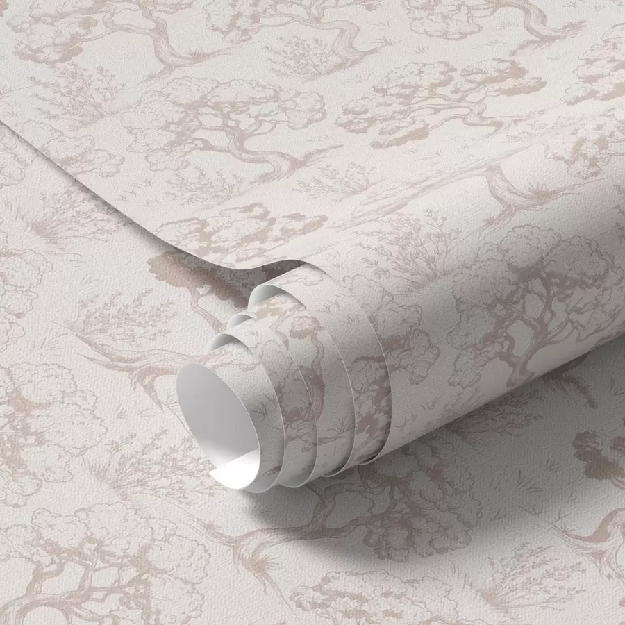 murais de parede Silhuetas monocromáticas de árvores em estilo vintage, esquema de cores bege a00210