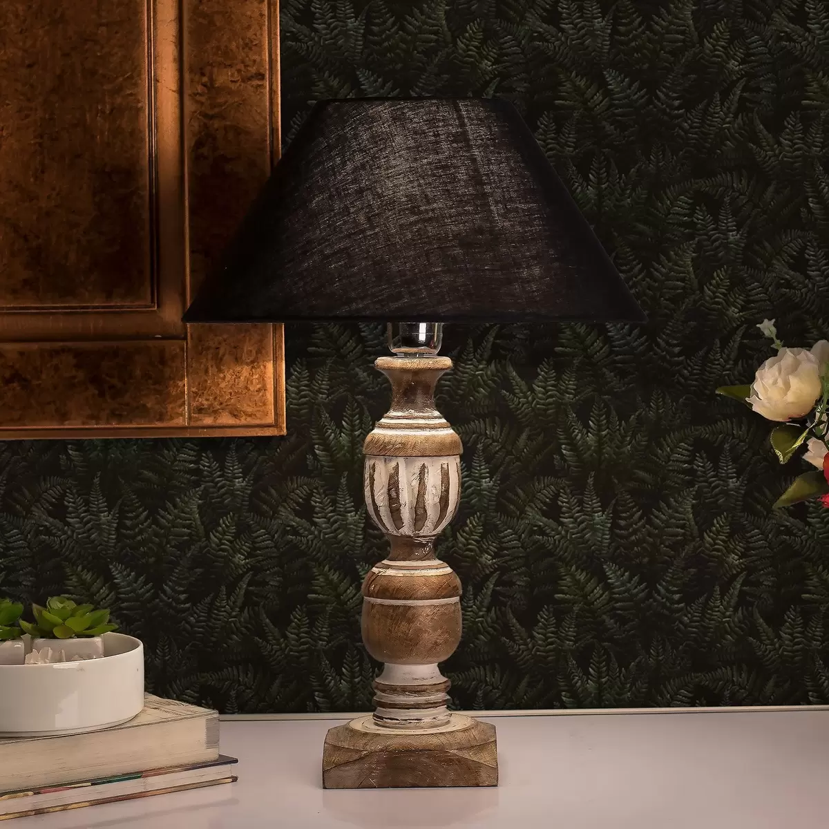 Papel de parede Feto escuro, ornamento de floresta, cores nocturnas a00214