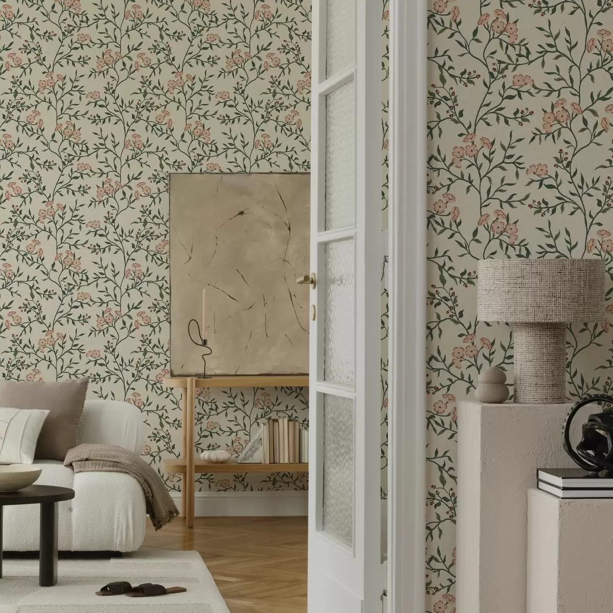 Papel de parede Ramos a céu aberto com flores de coral, padrão floral a00221