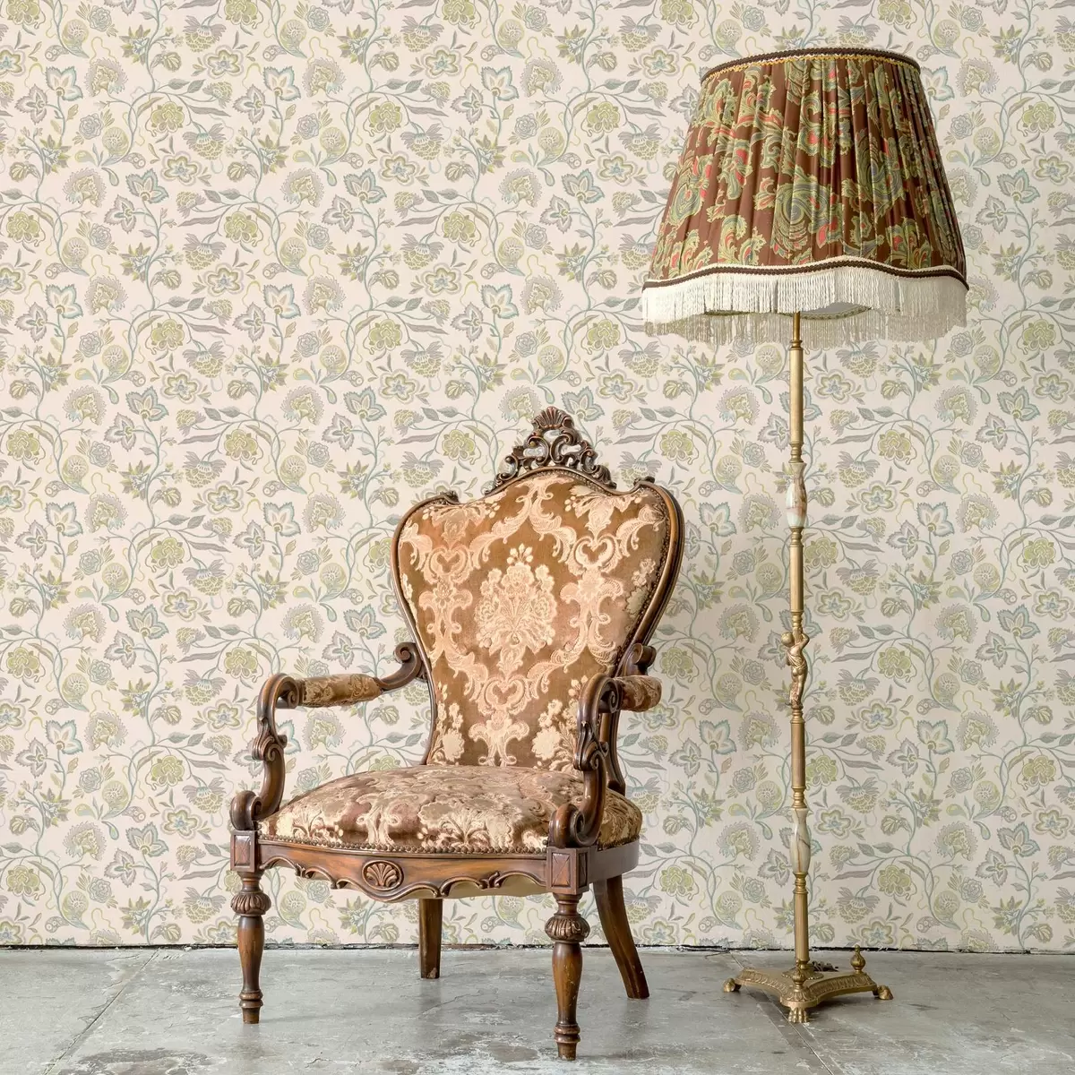 Papel de parede Flores ornamentais em tons pastel, estilo vintage a00222