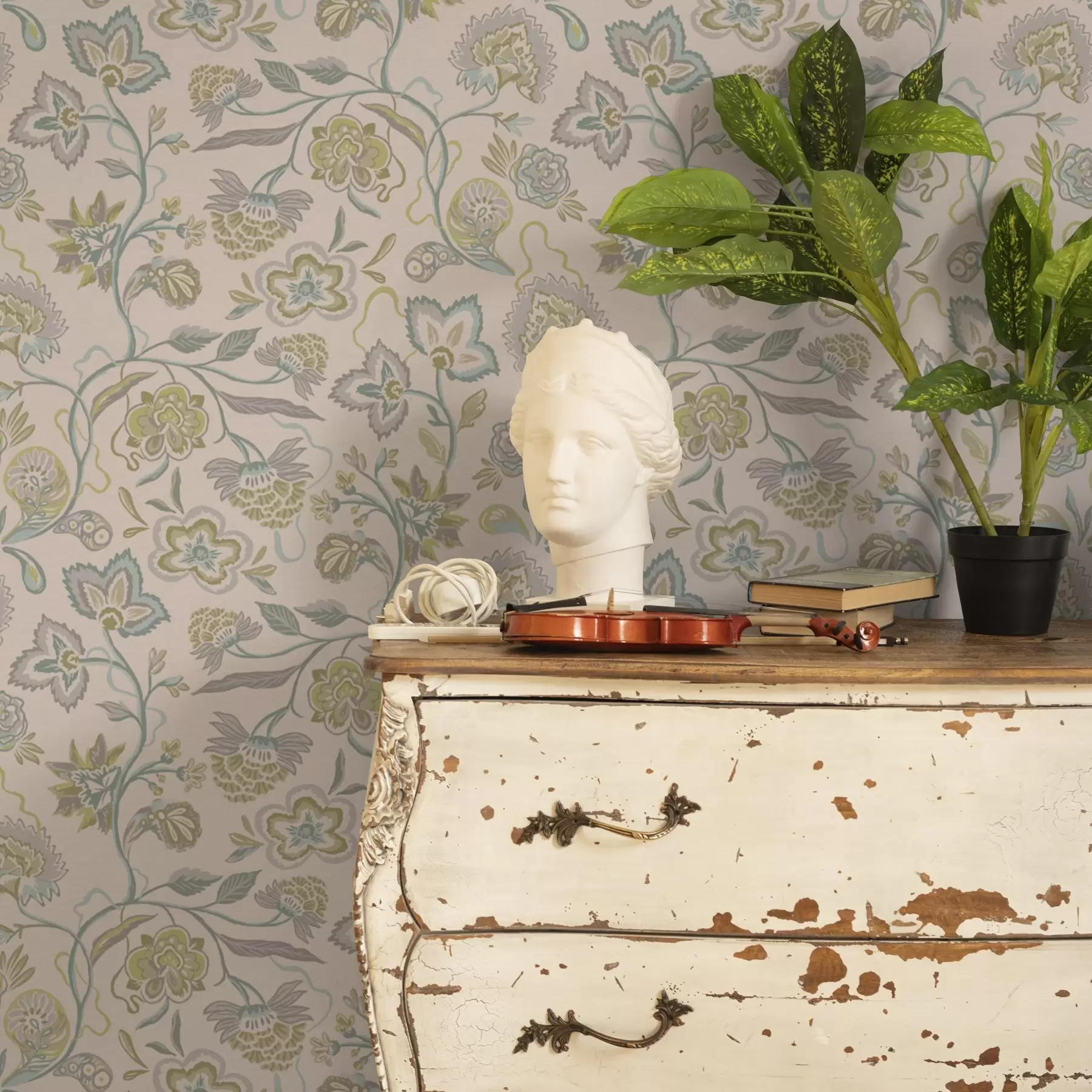 murais de parede Flores ornamentais em tons pastel, estilo vintage a00222