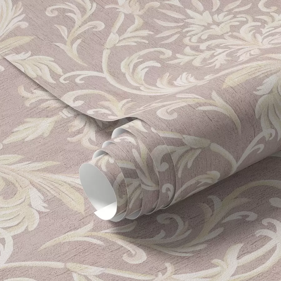 murais de parede Damasco clássico sobre fundo cor-de-rosa, padrão barroco a00227