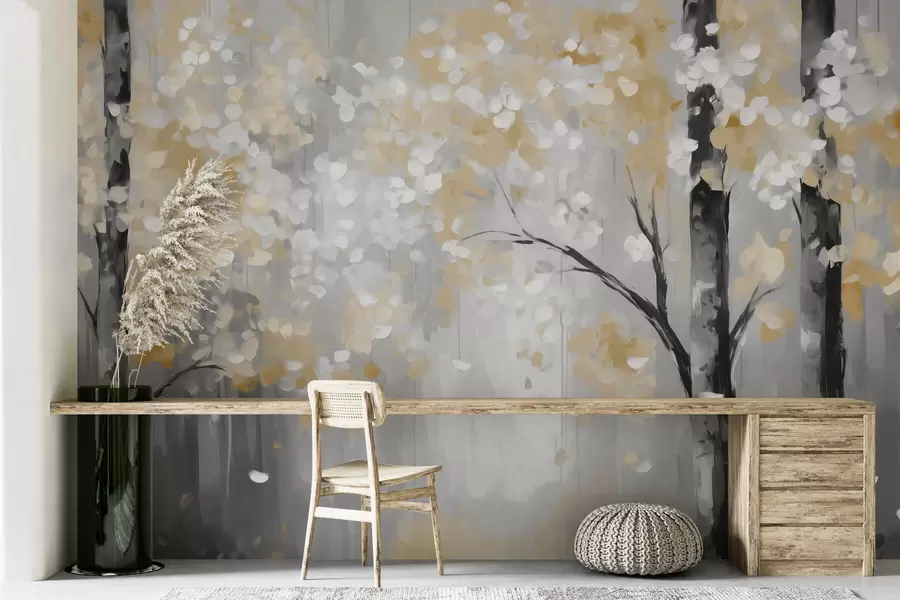 murais de parede Árvores abstractas com pinceladas de imitação w04017