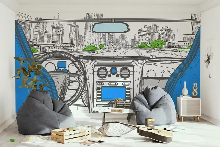 murais de parede Vista de contorno a partir de um automóvel w04109v1