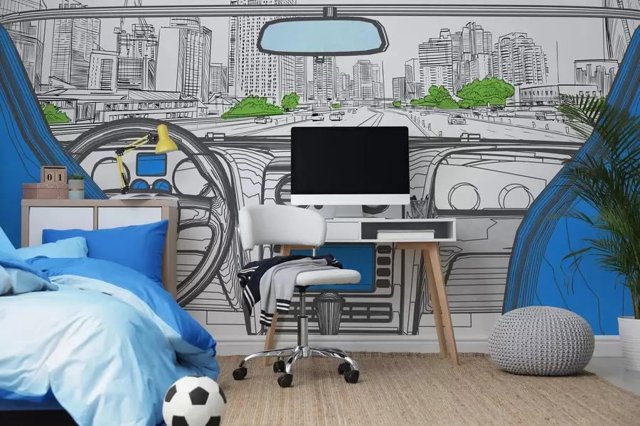 murais de parede Vista de contorno a partir de um automóvel w04109v1