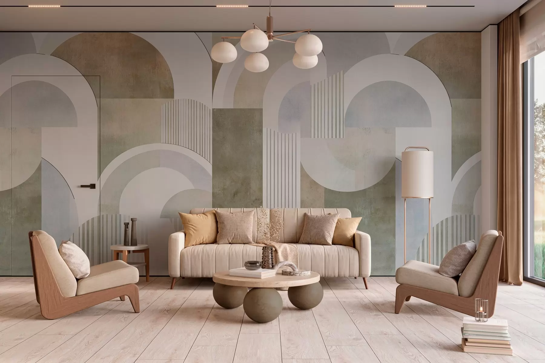 murais de parede Geometria abstrata de estilo Art Deco com um efeito retro w04079