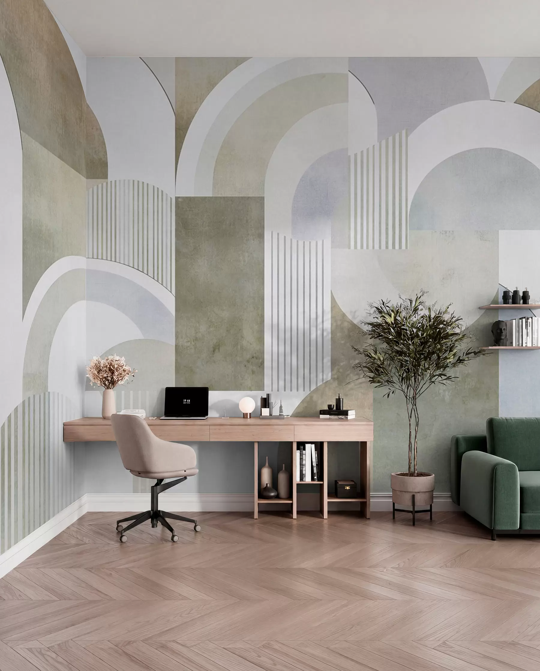 murais de parede Geometria abstrata de estilo Art Deco com um efeito retro w04079