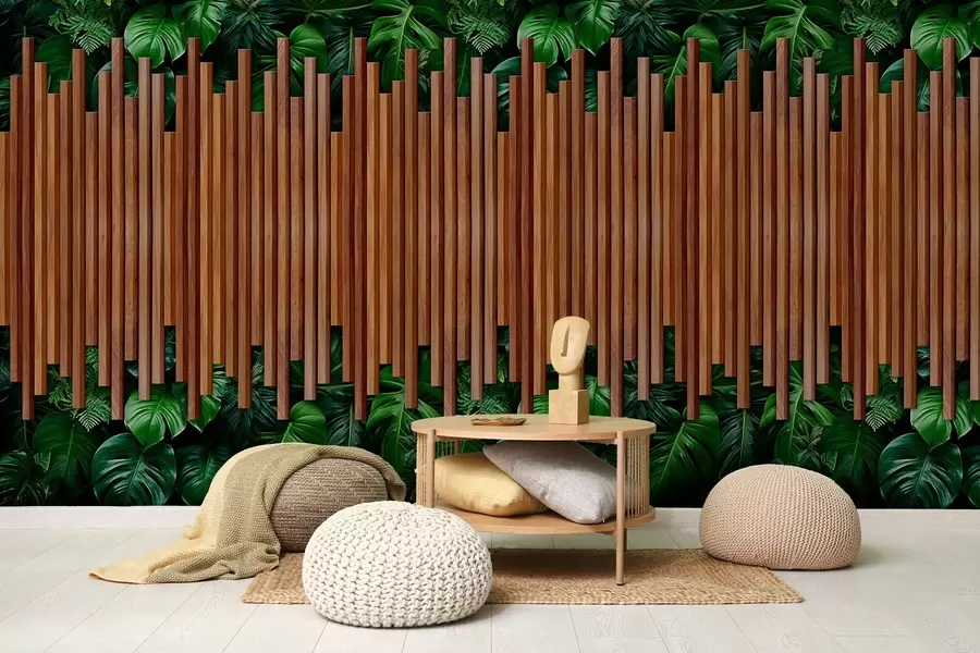 murais de parede Imitação de painéis de madeira e parede verde w04138