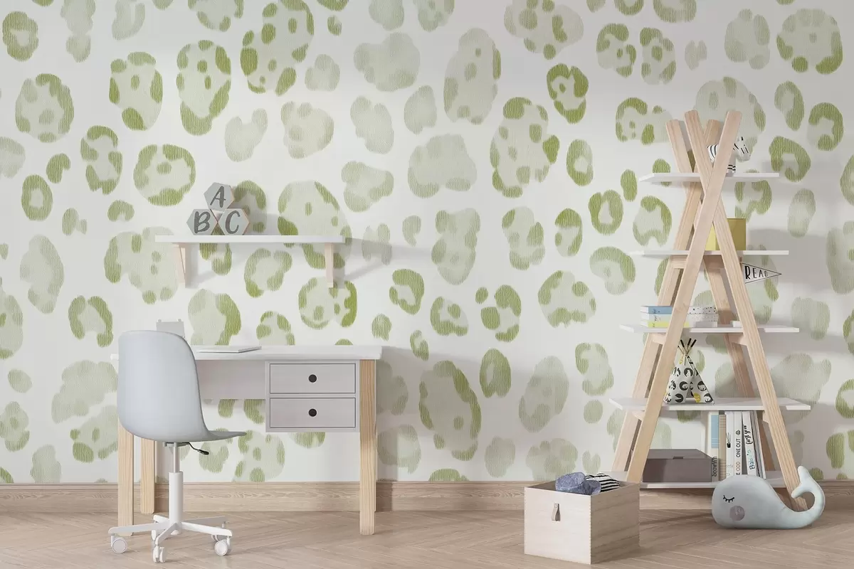 murais de parede Estampado de leopardo, textura de lã, cor verde w04112v3