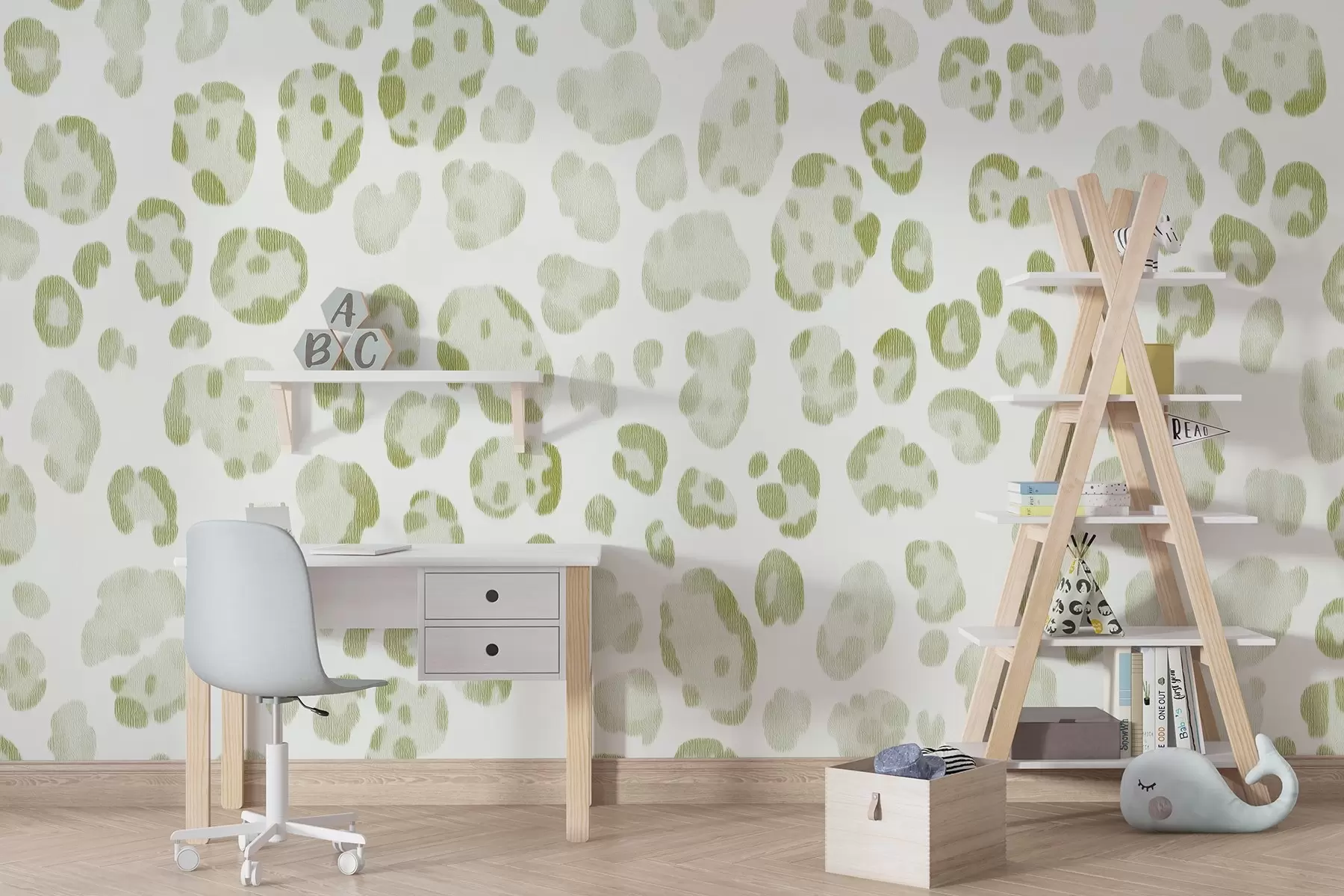 murais de parede Estampado de leopardo, textura de lã, cor verde w04112v3