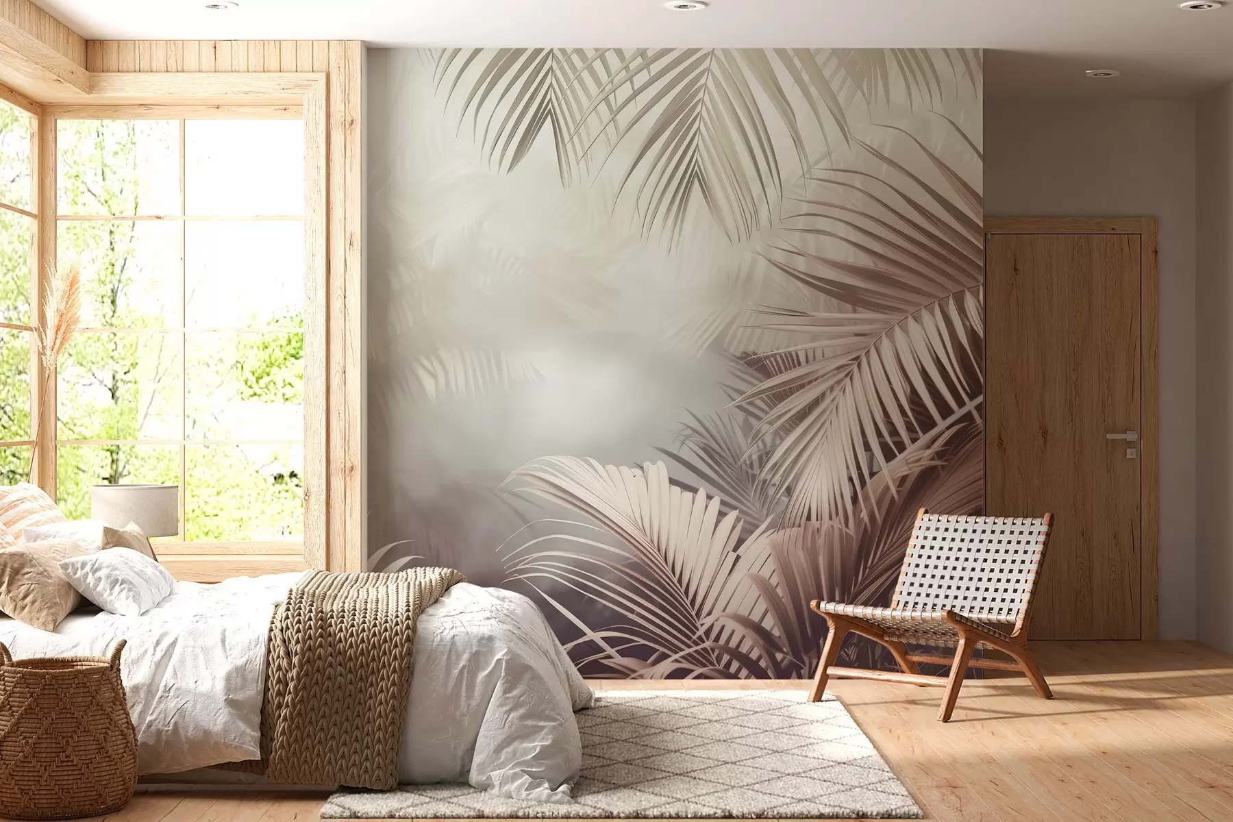 murais de parede selva tropical com um tom neutro w04142v1