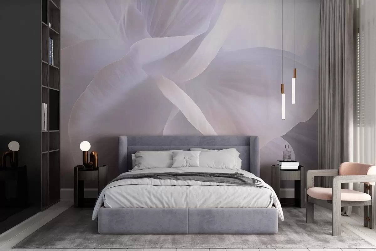 murais de parede Flor abstrata texturada com pétalas delicadas, iluminação suave, composição elegante, estética minimalista w09211