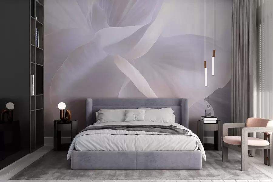 murais de parede Flor abstrata texturada com pétalas delicadas, iluminação suave, composição elegante, estética minimalista w09211