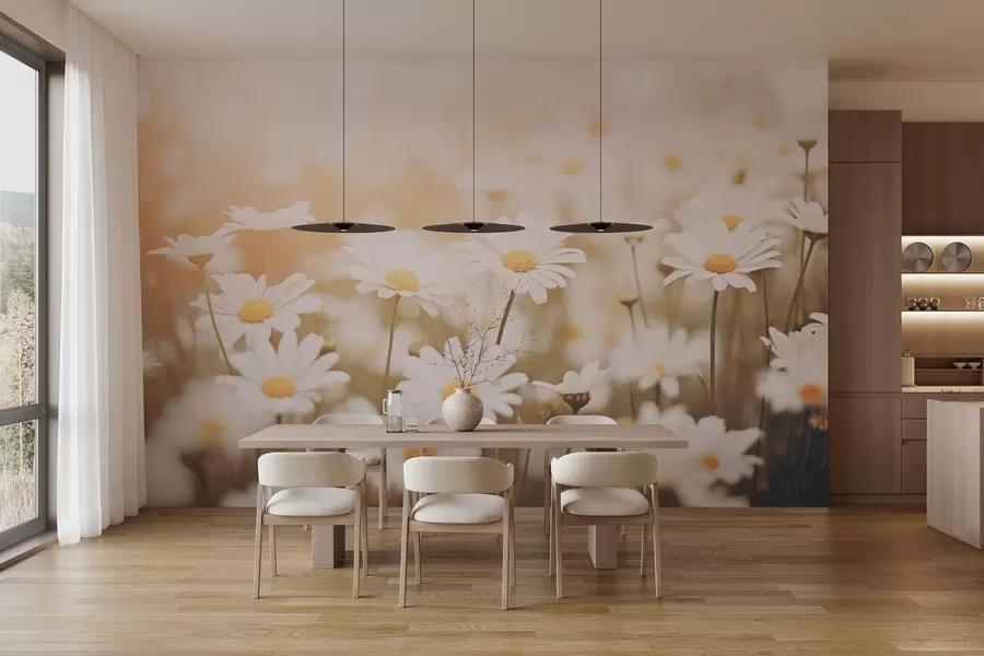 murais de parede Margaridas selvagens num fundo claro com efeito de focagem suave w04161