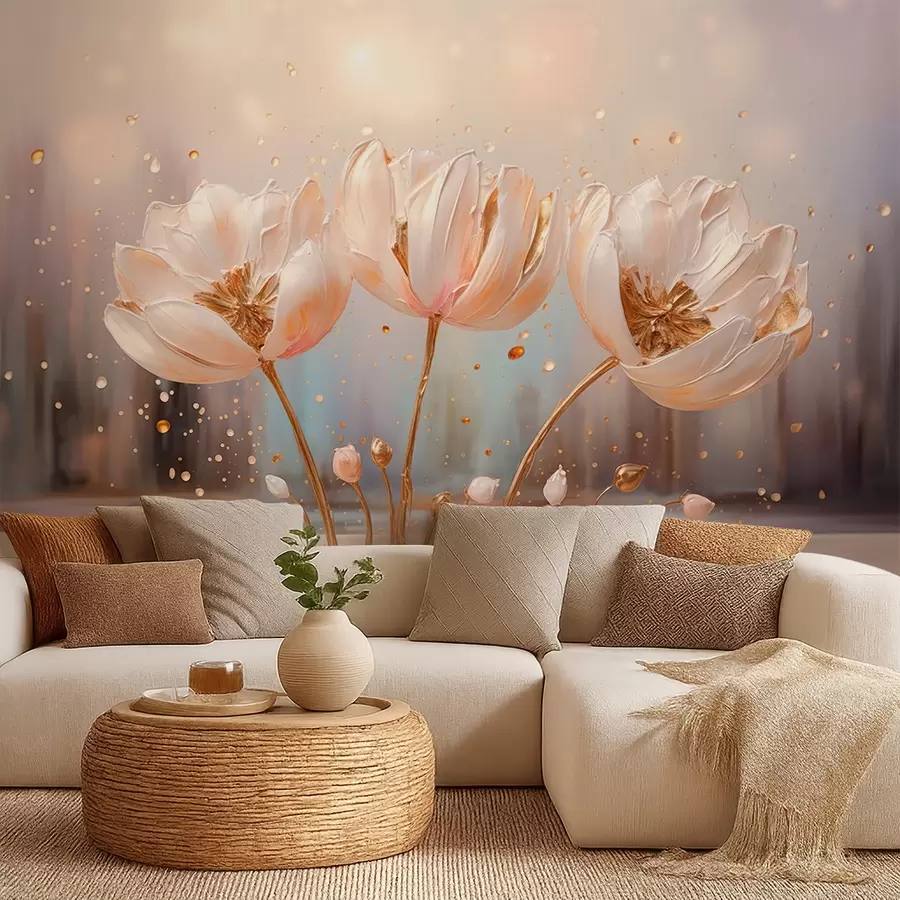 murais de parede Flores delicadas e volumosas ao nascer do sol w09148