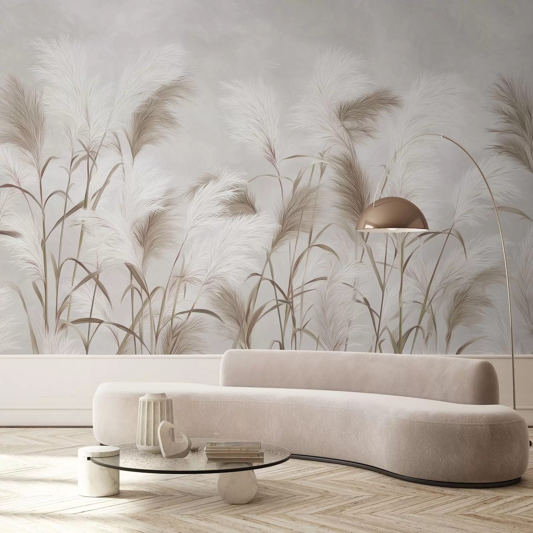murais de parede A elegante erva-dos-pampas floresce em tons de cinzento e castanho w09150