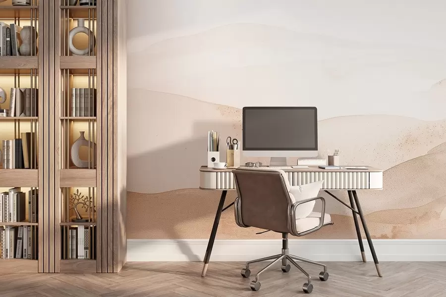 murais de parede Montanhas em estilo aguarela em tons de bege claro w09223