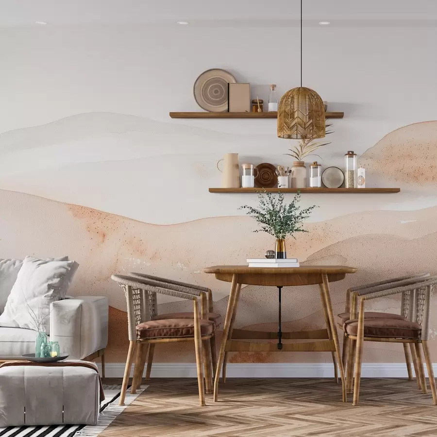 murais de parede Montanhas com efeito de colina de aguarela em tons quentes w09223v1