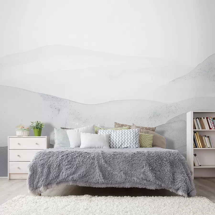 murais de parede Montanhas enevoadas minimalistas em tons azuis suaves w09223v2
