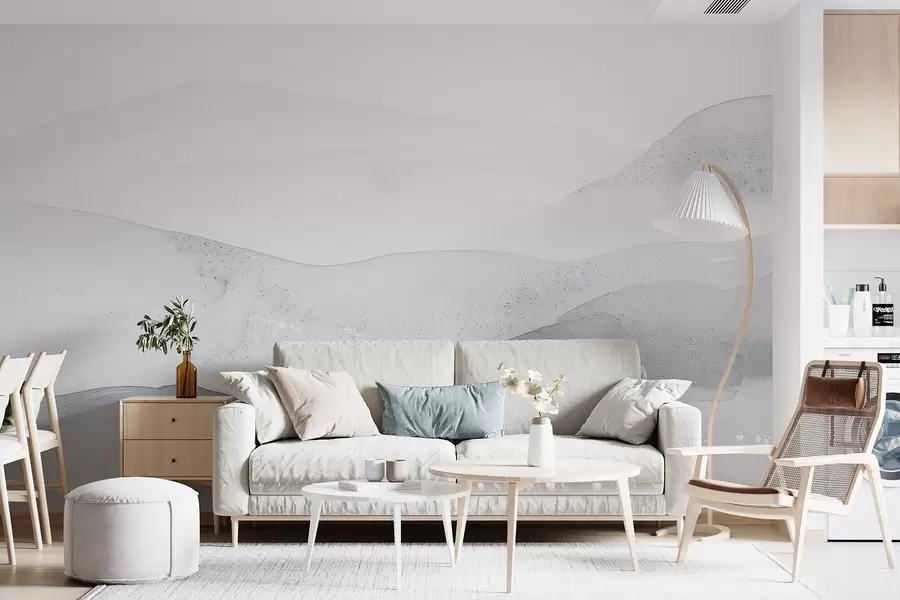 murais de parede Montanhas enevoadas minimalistas em tons azuis suaves w09223v2