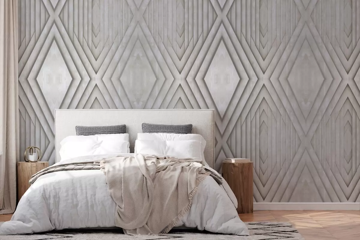 murais de parede imitação de painéis de madeira em tons de bege w04168