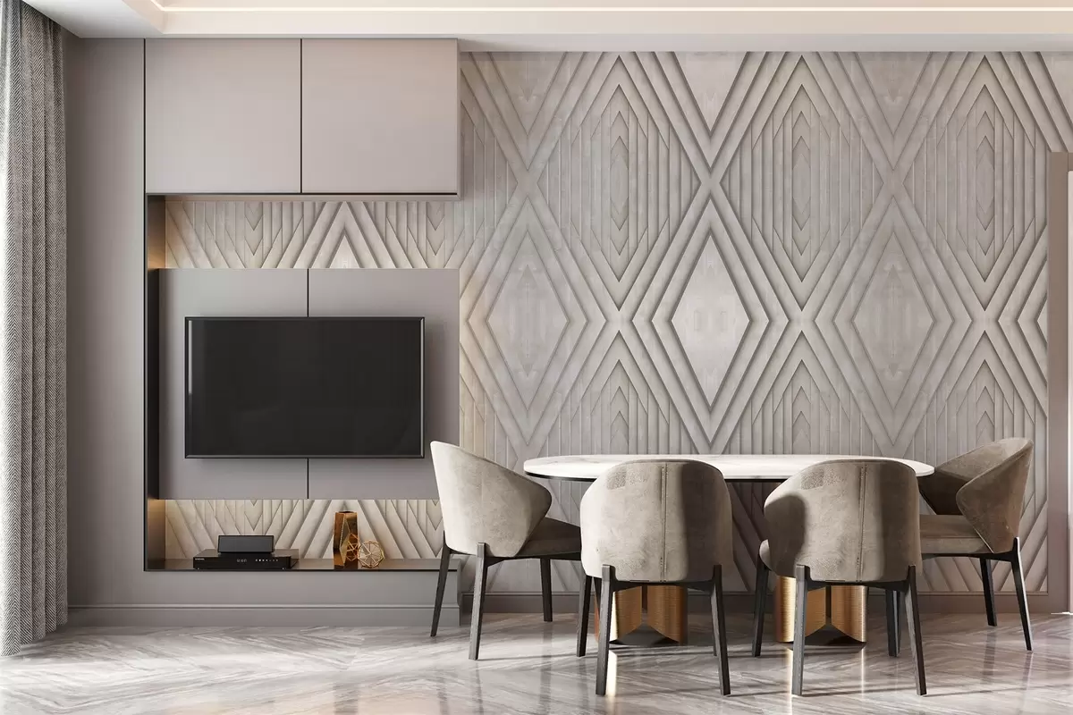 murais de parede imitação de painéis de madeira em tons de bege w04168