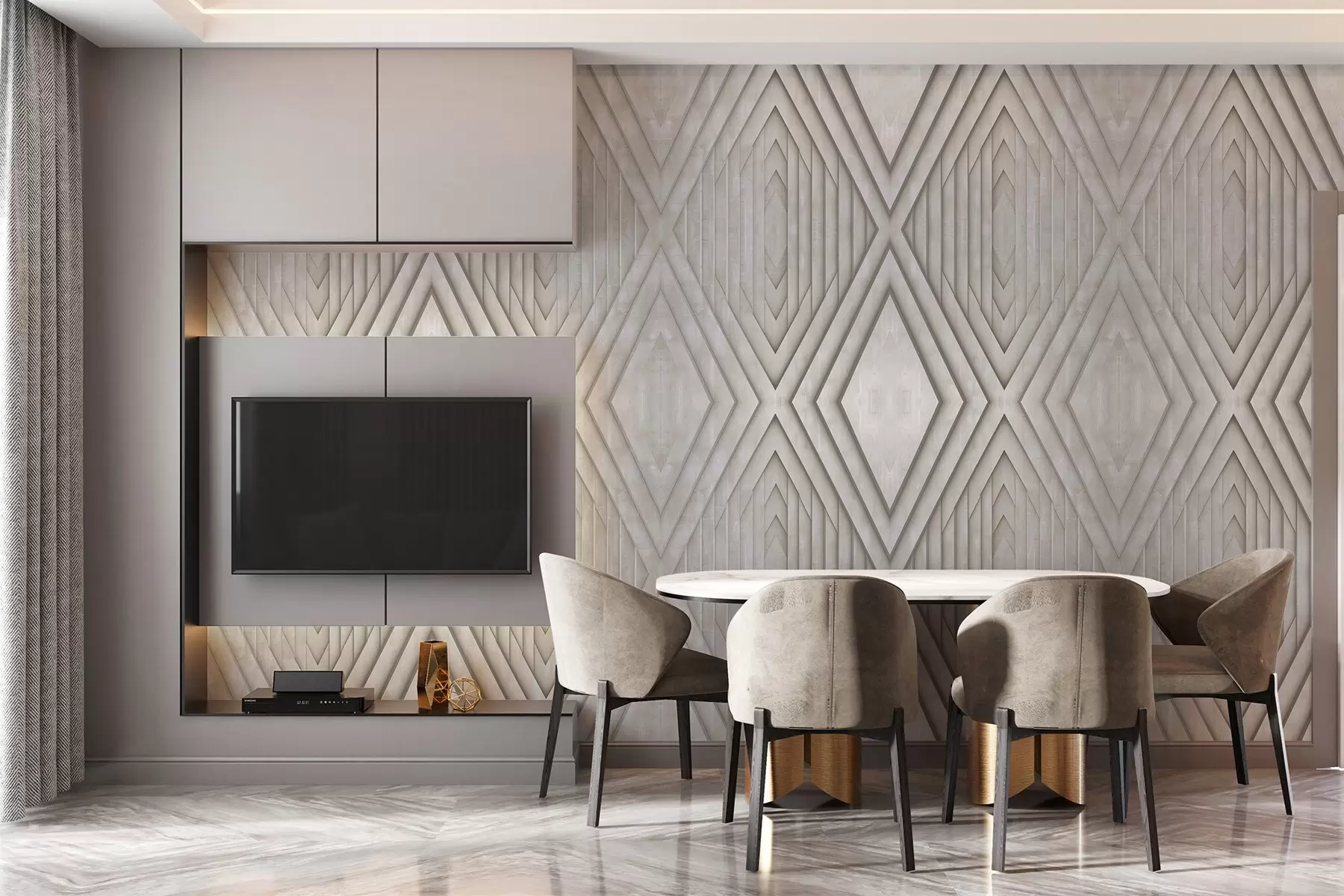 murais de parede imitação de painéis de madeira em tons de bege w04168