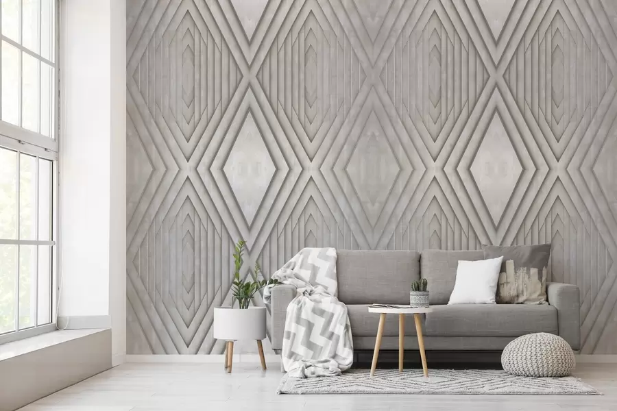 murais de parede imitação de painéis de madeira em tons de bege w04168